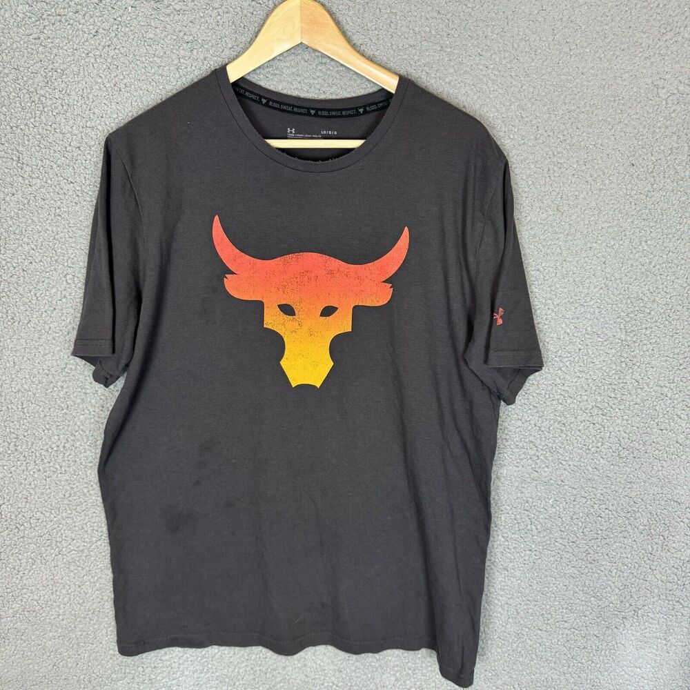 Under Armour Shirt Mens L Grey Project Rock Short Sleeve Heat Gear